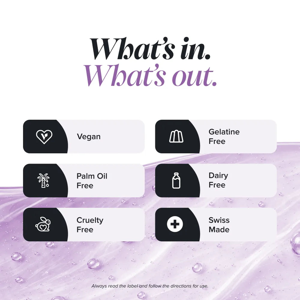 A product information graphic with the headline 'What's in. What's out.